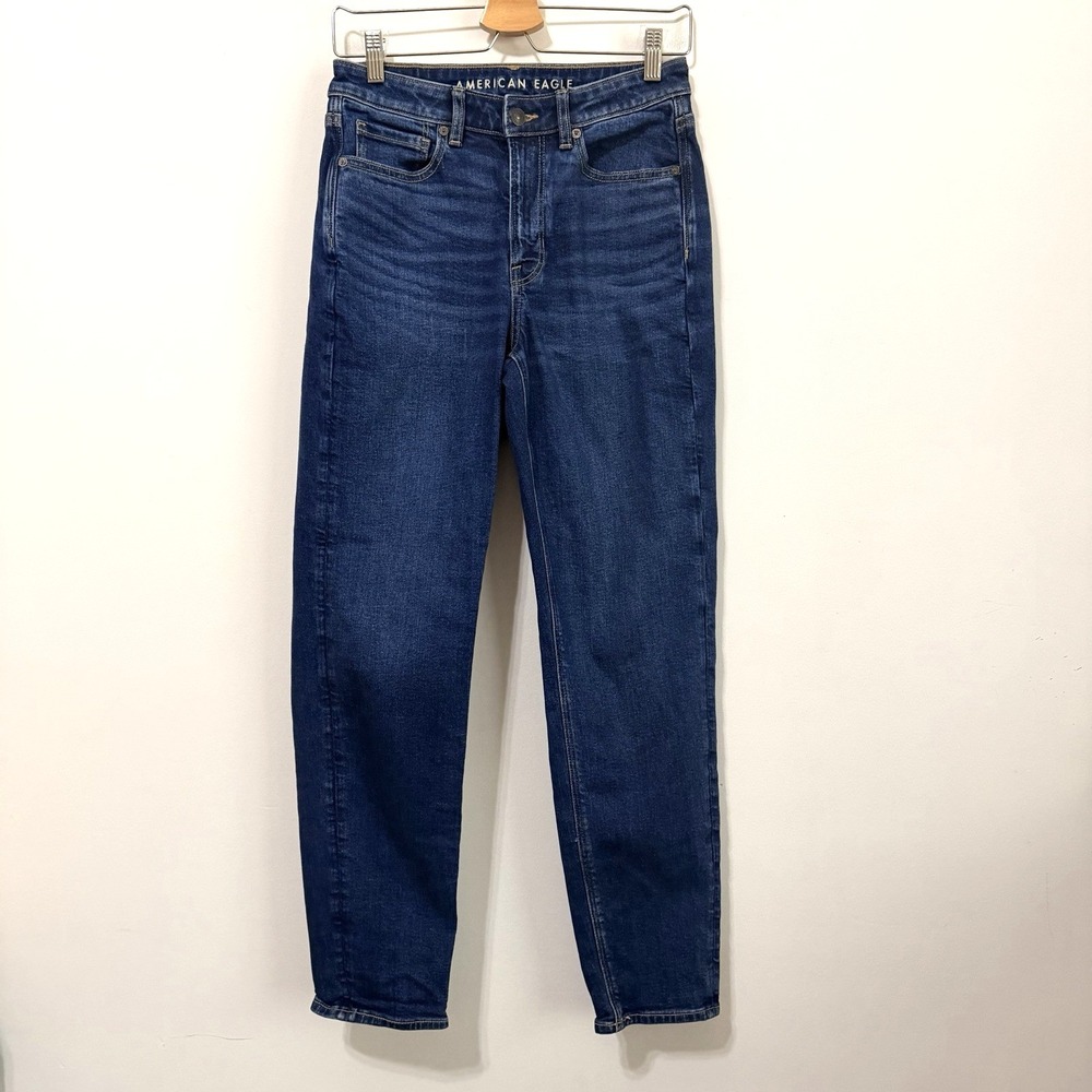 American Eagle Mom Jeans 6 Long Tall‎ Stretch AE Dark Wash Trendy 28x29 Casual